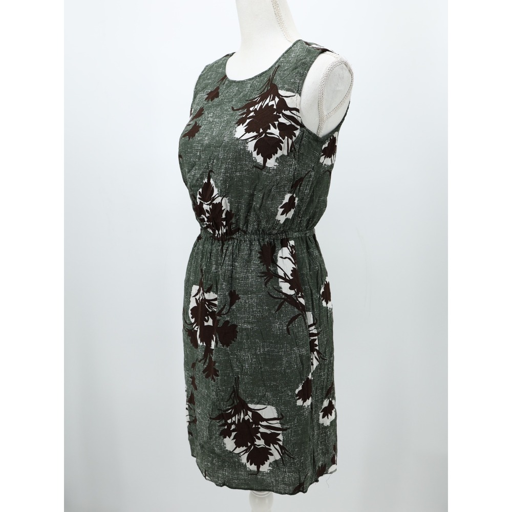 Boden Jodie Floral Sleeveless Mini Dress Green Brown Elastic‎ Waist Pockets Sz 2